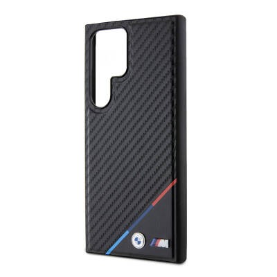 Galaxy S24 Ultra Kılıf BMW Orjinal Lisanslı M-safe Şarj Özellikli M Logolu Üç Çizgili PU Karbon Kapak - 4