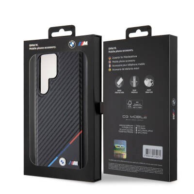 Galaxy S24 Ultra Kılıf BMW Orjinal Lisanslı M-safe Şarj Özellikli M Logolu Üç Çizgili PU Karbon Kapak - 6