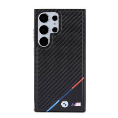 Galaxy S24 Ultra Kılıf BMW Orjinal Lisanslı M-safe Şarj Özellikli M Logolu Üç Çizgili PU Karbon Kapak - 7
