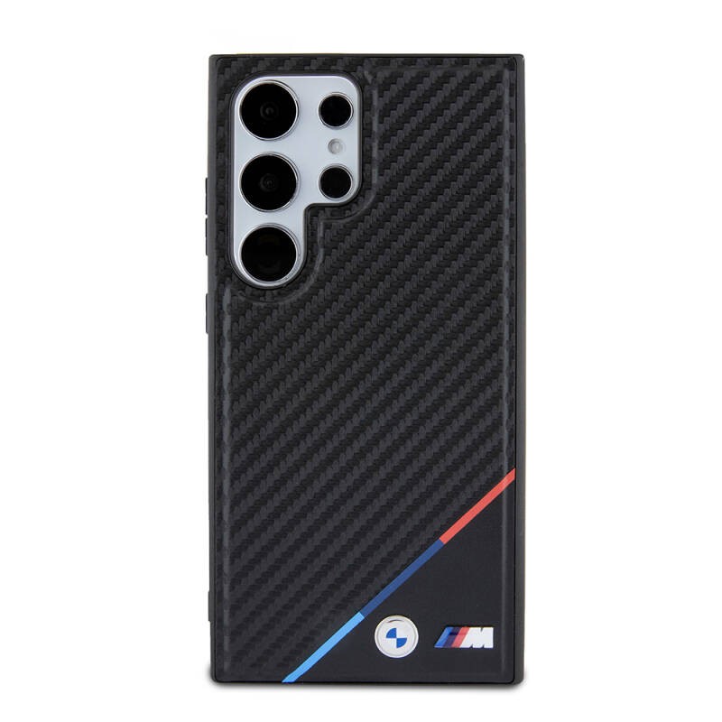 Galaxy S24 Ultra Kılıf BMW Orjinal Lisanslı M-safe Şarj Özellikli M Logolu Üç Çizgili PU Karbon Kapak - 7