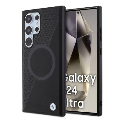 Galaxy S24 Ultra Kılıf BMW Orjinal Lisanslı M-safe Şarj Özellikli Yarım Dokulu Circle Leather Kapak - BMW