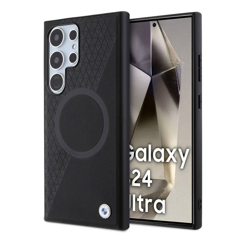 Galaxy S24 Ultra Kılıf BMW Orjinal Lisanslı M-safe Şarj Özellikli Yarım Dokulu Circle Leather Kapak - 1