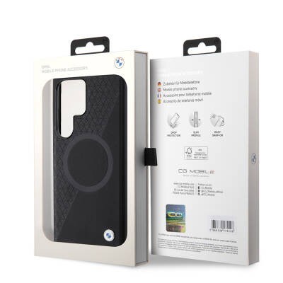 Galaxy S24 Ultra Kılıf BMW Orjinal Lisanslı M-safe Şarj Özellikli Yarım Dokulu Circle Leather Kapak - 7