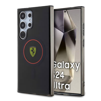 Galaxy S24 Ultra Kılıf Ferrari Orjinal Lisanslı M-safe Şarj Özellikli Füme İç Yüzey Circle Line Kapak - Ferrari
