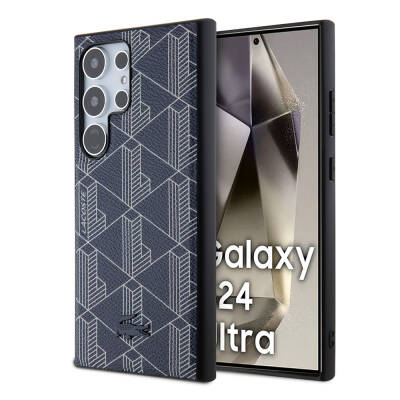 Galaxy S24 Ultra Kılıf Lacoste Orjinal Lisanslı M-safe Şarj Özellikli PU Deri Görünümlü Karışık Monogram Desenli Kapak - Lacoste