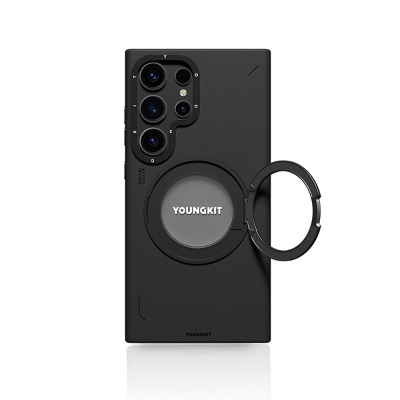 Galaxy S24 Ultra Kılıf M-safe Şarj Özellikli 360° Standlı Basit Mat Deri Desenli Youngkit Tech Leather Serisi Kapak - Youngkit