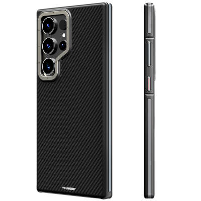 Galaxy S24 Ultra Kılıf M-safe Şarj Özellikli Aramid Fiber Tasarımlı Youngkit 600D Kevlar Serisi Kapak - Youngkit