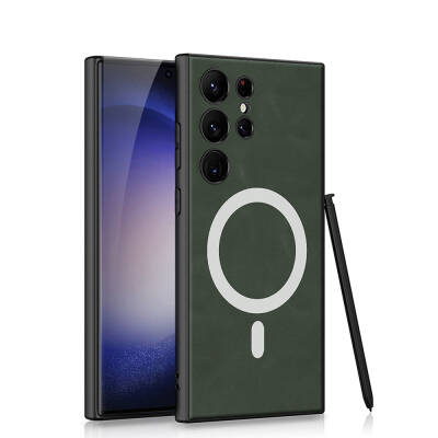 Galaxy S24 Ultra Kılıf M-safe Şarj Özellikli Deri Tasarımlı Zore Kıpta Nubuk Kapak - GKK