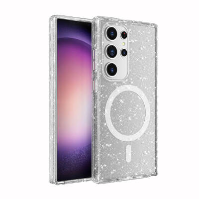 Galaxy S24 Ultra Kılıf M-safe Şarj Özellikli Parlayan Simli Saydam Renkli Zore Allstar Kapak - Zore