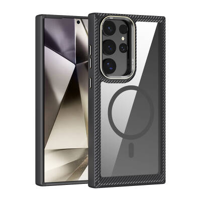Galaxy S24 Ultra Kılıf M-safe Şarj Özellikli Sert PC Karbon Fiber Kenar Tasarımlı Zore Libero Kapak - Zore