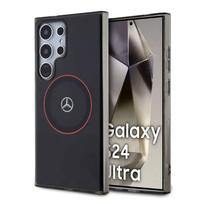 Galaxy S24 Ultra Kılıf Mercedes Benz Orjinal Lisanslı M-safe Şarj Özellikli IML Yıldız Logolu Red Ring Kapak - Mercedes Benz
