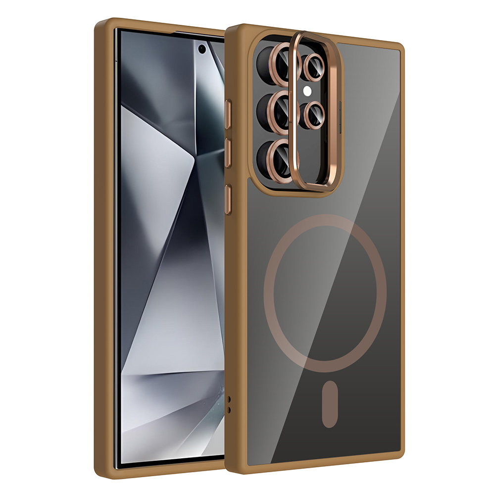 Galaxy S24 Ultra Kılıf Standlı ve Kamera Lens Hediyeli M-Safe Şarj Özellikli NXXA Etro Kapak - Deser