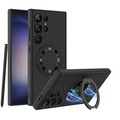 Galaxy S24 Ultra Wireless Şarj Özellikli Zore Kıpta Standlı M-safe Silikon Kapak - GKK