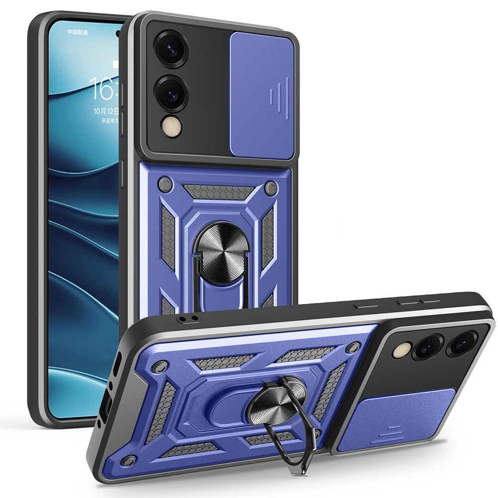 Galaxy S25 Edge Kılıf Magnetik Standlı Kamera Korumalı NXXA Sürgülü Vega Kapak - Mavi