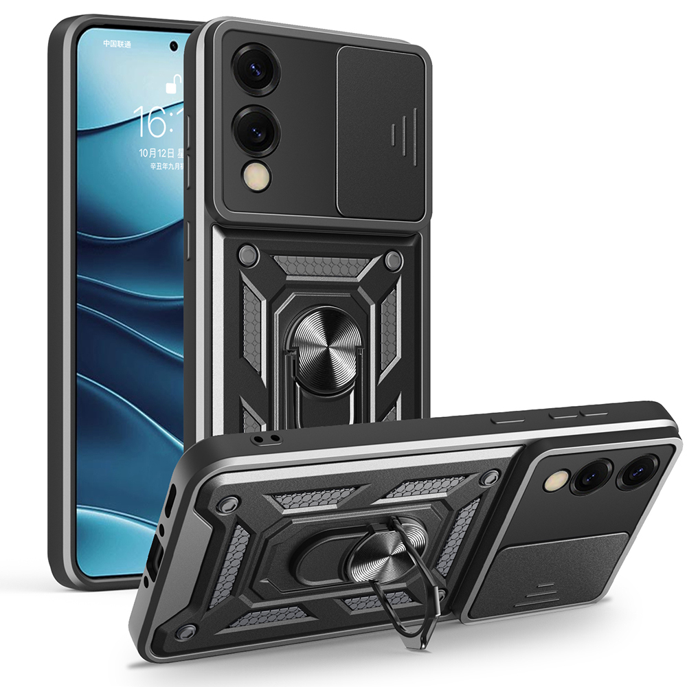 Galaxy S25 Edge Kılıf Magnetik Standlı Kamera Korumalı NXXA Sürgülü Vega Kapak - Siyah
