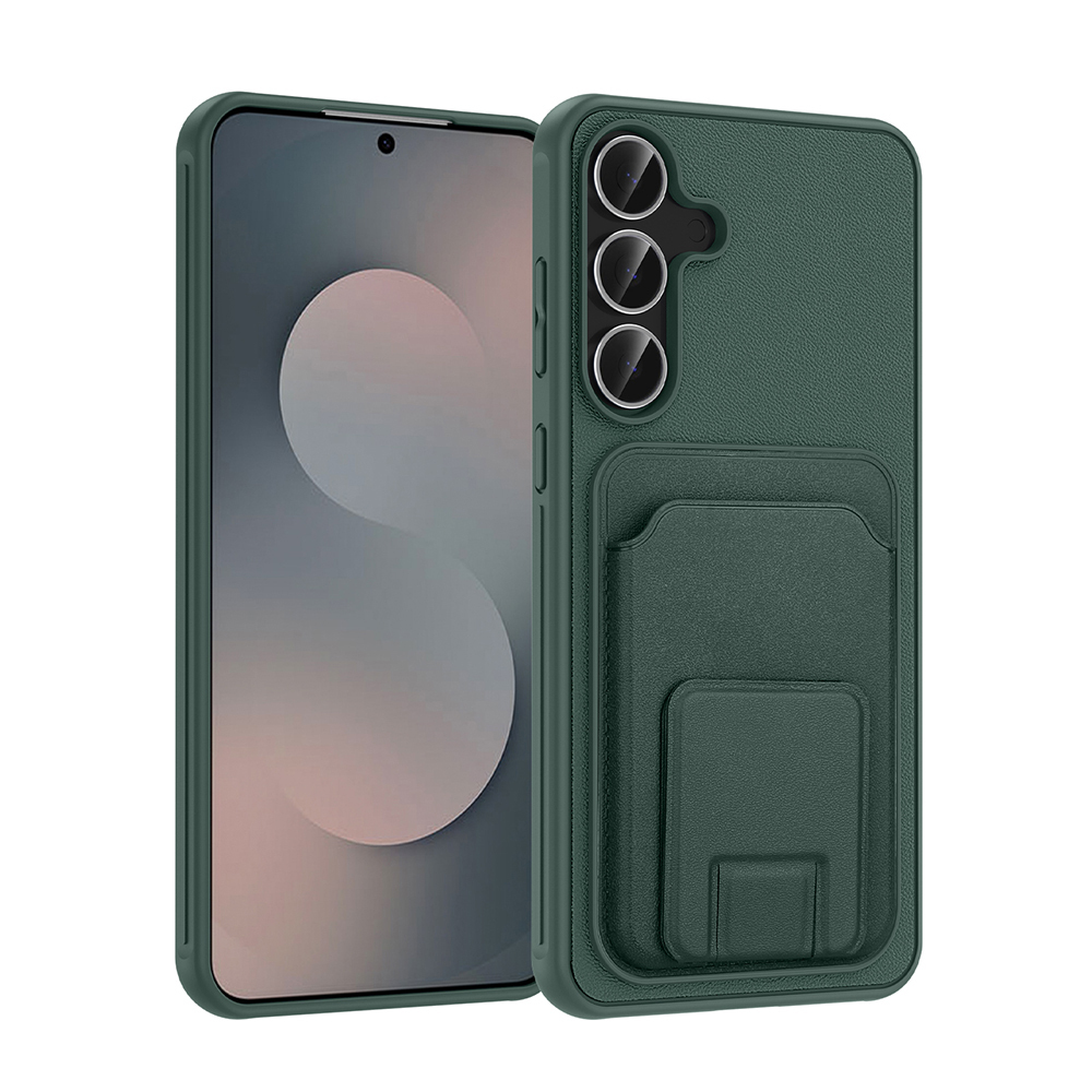 Galaxy S25 FE Kılıf Kartlıklı TPU Zore Bikart Kapak - Koyu Yeşil