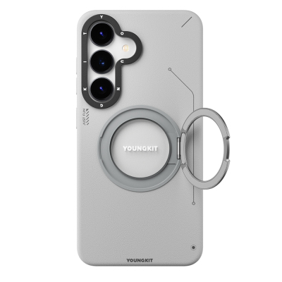 Galaxy S25 Kılıf M-safe Şarj Özellikli 360° Standlı Basit Mat Deri Desenli Youngkit Tech Leather Serisi Kapak - Youngkit