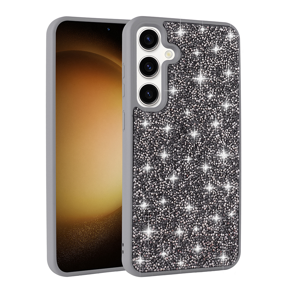 Galaxy S25 Kılıf Parlak Taşlı Tasarım NXXA Pırlanta Kapak - Gri