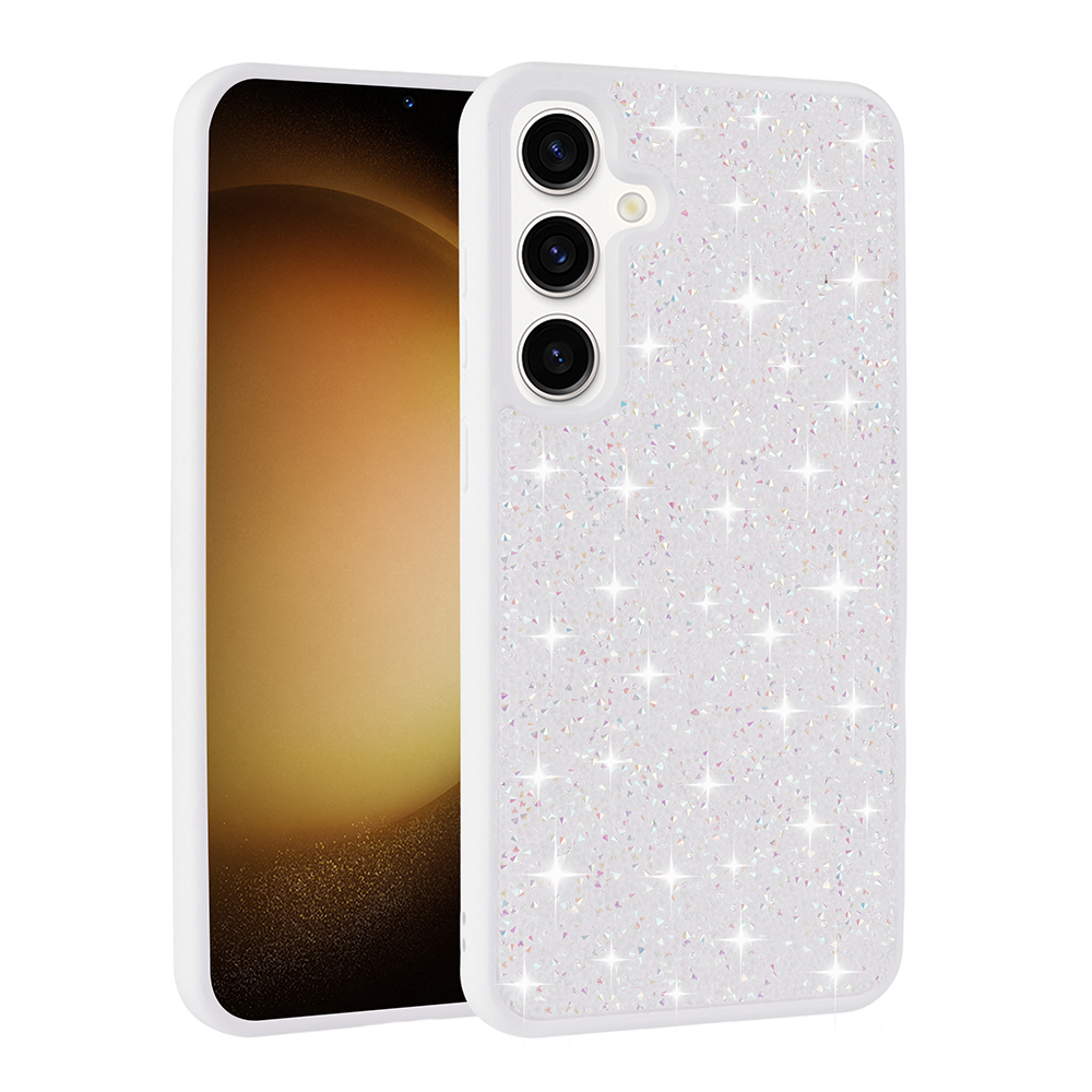 Galaxy S25 Kılıf Parlak Taşlı Tasarım NXXA Pırlanta Kapak - Beyaz