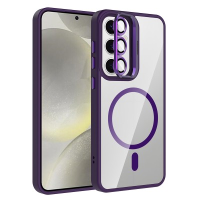Galaxy S25 Kılıf Standlı ve Kamera Lens Hediyeli M-Safe Şarj Özellikli Zore Etro Kapak - 2