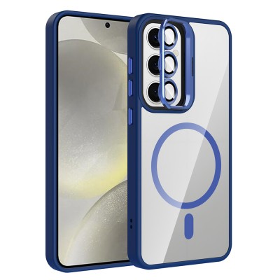 Galaxy S25 Kılıf Standlı ve Kamera Lens Hediyeli M-Safe Şarj Özellikli Zore Etro Kapak - 5