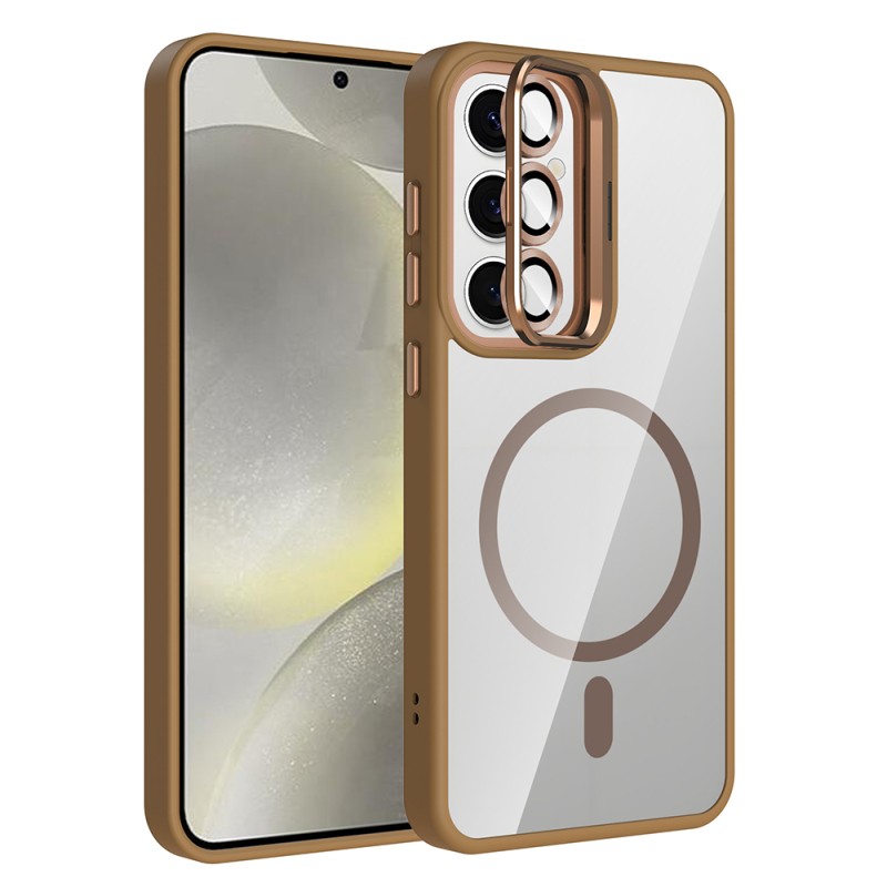 Galaxy S25 Kılıf Standlı ve Kamera Lens Hediyeli M-Safe Şarj Özellikli Zore Etro Kapak - 6