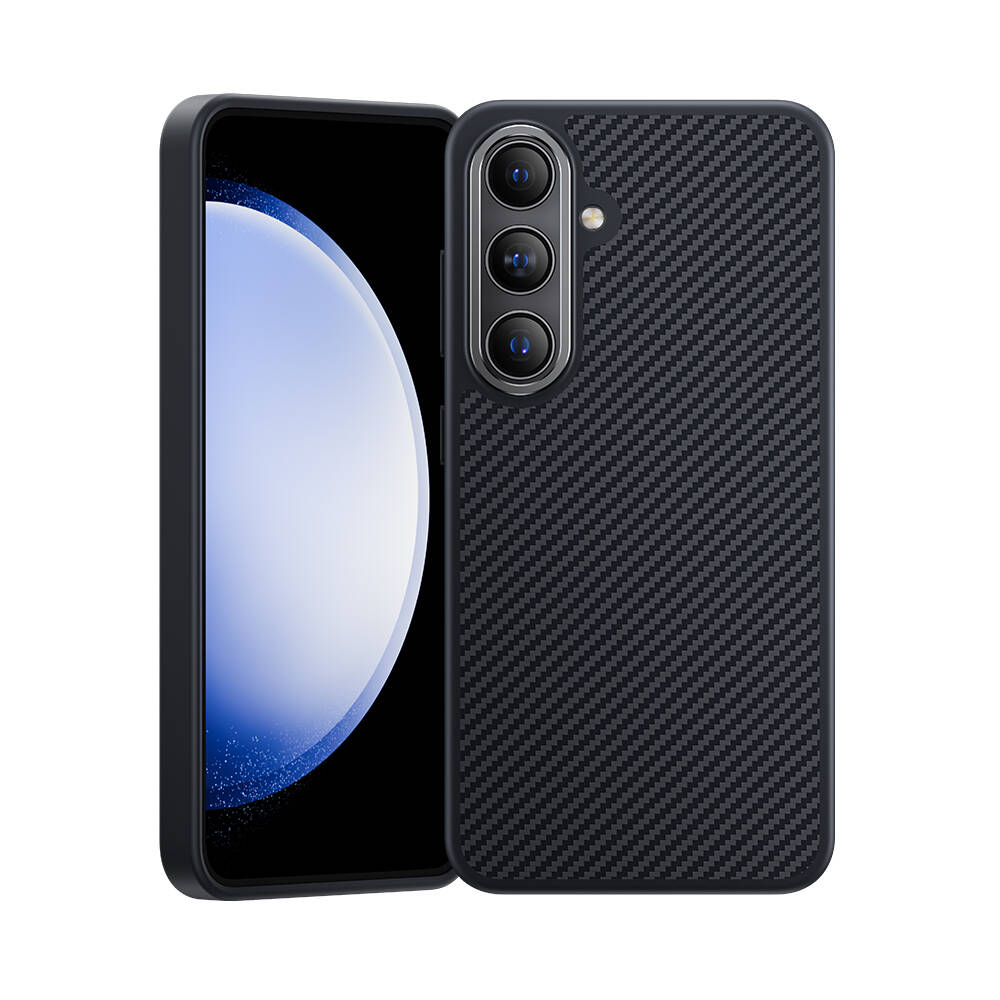 Galaxy S25 Plus Kılıf Karbon Fiber M-safe Şarj Özellikli Benks Hybrid ArmorPro 600D Kevlar Kapak - Siyah