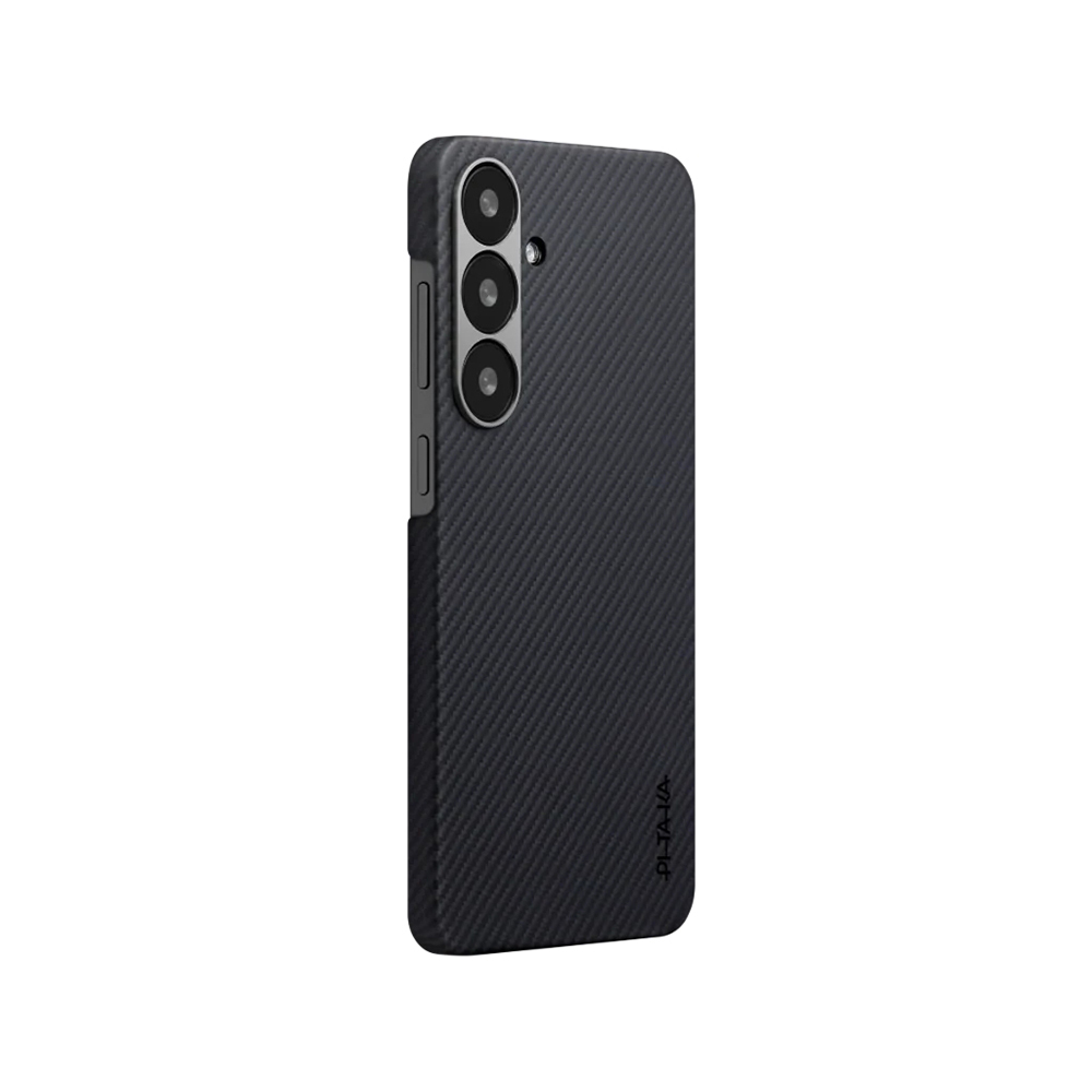 Galaxy S25 Plus Kılıf M-safe Şarj Özellikli 600D Aramid Fiber Pitaka Ultra-Slim Classic Serisi Black-Grey Twill Kapak - Siyah-Gri