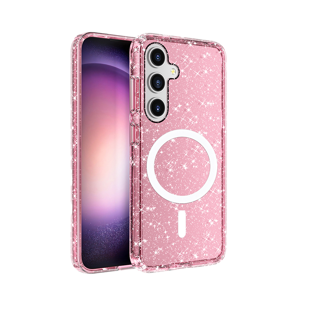 Galaxy S25 Plus Kılıf M-safe Şarj Özellikli Parlayan Simli Saydam Renkli Zore Allstar Kapak - Pembe