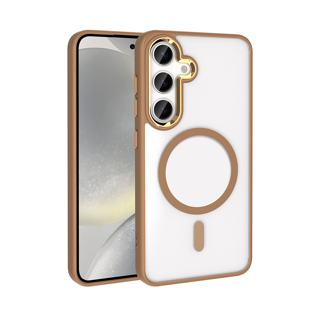 Galaxy S25 Plus Kılıf M-safe Şarj Özellikli Zore Krom M-safe Silikon Kapak - Bej