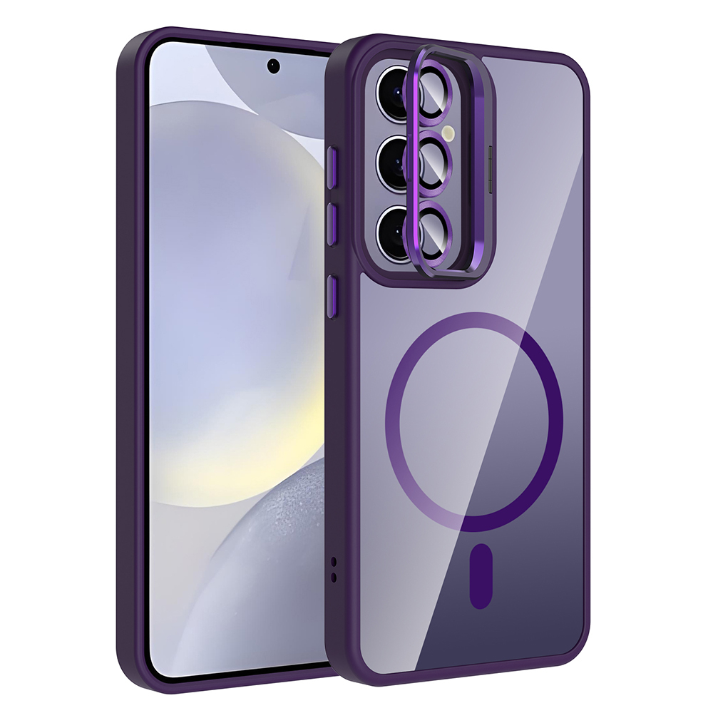 Galaxy S25 Plus Kılıf Standlı ve Kamera Lens Hediyeli M-Safe Şarj Özellikli NXXA Etro Kapak - Derin