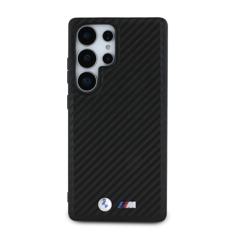 Galaxy S25 Ultra Case BMW Original Licensed M-Safe Charging Feature Carbon Fiber Design and Metal Logo PU Leather Cover - 1