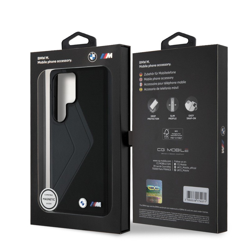 Galaxy S25 Ultra Case BMW Original Licensed Magsafe Charging Feature M Logo Oversize Striped PU Leather Cover - 9