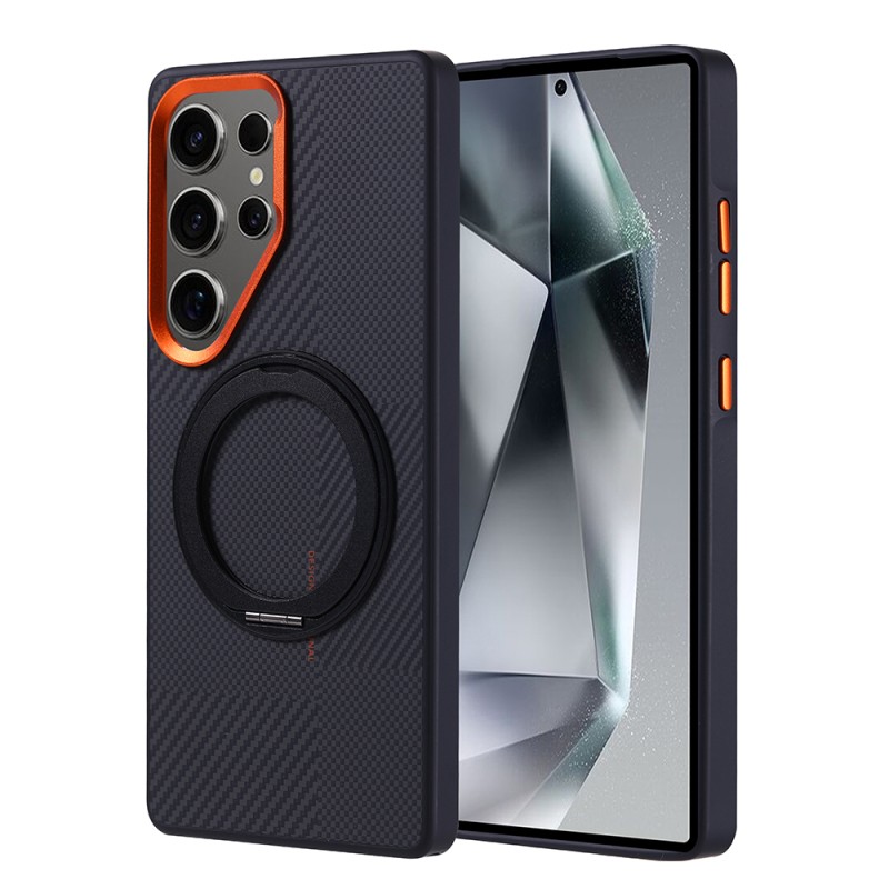 Galaxy S25 Ultra Case Magsafe Charging Special Carbon Fiber Look Troy Cover Zore Stand - 1