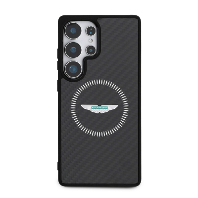Galaxy S25 Ultra Kılıf Aston Martin Orjinal Lisanslı M-safe Şarj Özellikli Radyal Halka ve Karbon Fiber Tasarımlı Kapak - Aston Martin