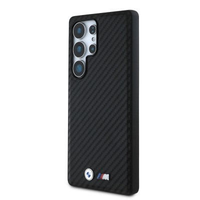 Galaxy S25 Ultra Kılıf BMW Orjinal Lisanslı M-safe Şarj Özellikli Karbon Fiber Tasarımlı ve Metal Logolu PU Deri Kapak - 3
