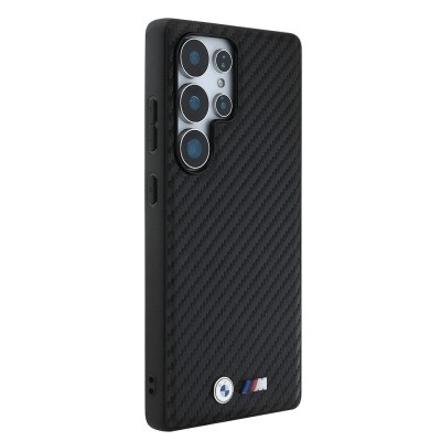 Galaxy S25 Ultra Kılıf BMW Orjinal Lisanslı M-safe Şarj Özellikli Karbon Fiber Tasarımlı ve Metal Logolu PU Deri Kapak - 4