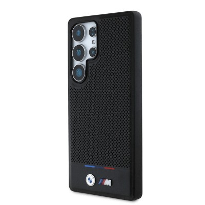 Galaxy S25 Ultra Kılıf BMW Orjinal Lisanslı M-safe Şarj Özellikli M Logolu Bottom Üç Çizgili Delikli PU Deri Kapak - 3