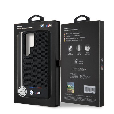 Galaxy S25 Ultra Kılıf BMW Orjinal Lisanslı M-safe Şarj Özellikli M Logolu Bottom Üç Çizgili Delikli PU Deri Kapak - 9