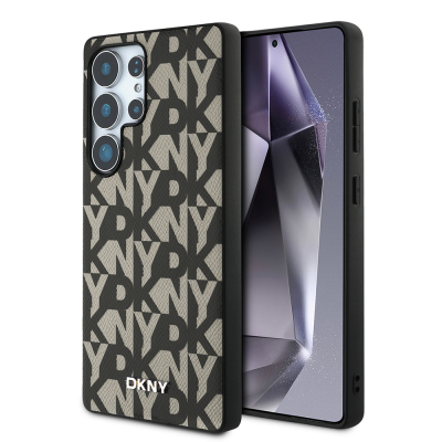 Galaxy S25 Ultra Kılıf DKNY Orjinal Lisanslı M-safe Şarj Özellikli 3D Yazılı Grid Pattern Kapak - DKNY
