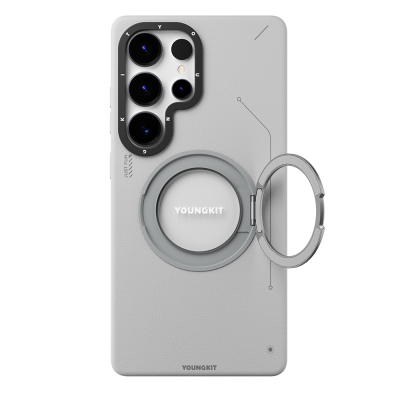 Galaxy S25 Ultra Kılıf M-safe Şarj Özellikli 360° Standlı Basit Mat Deri Desenli Youngkit Tech Leather Serisi Kapak - Youngkit