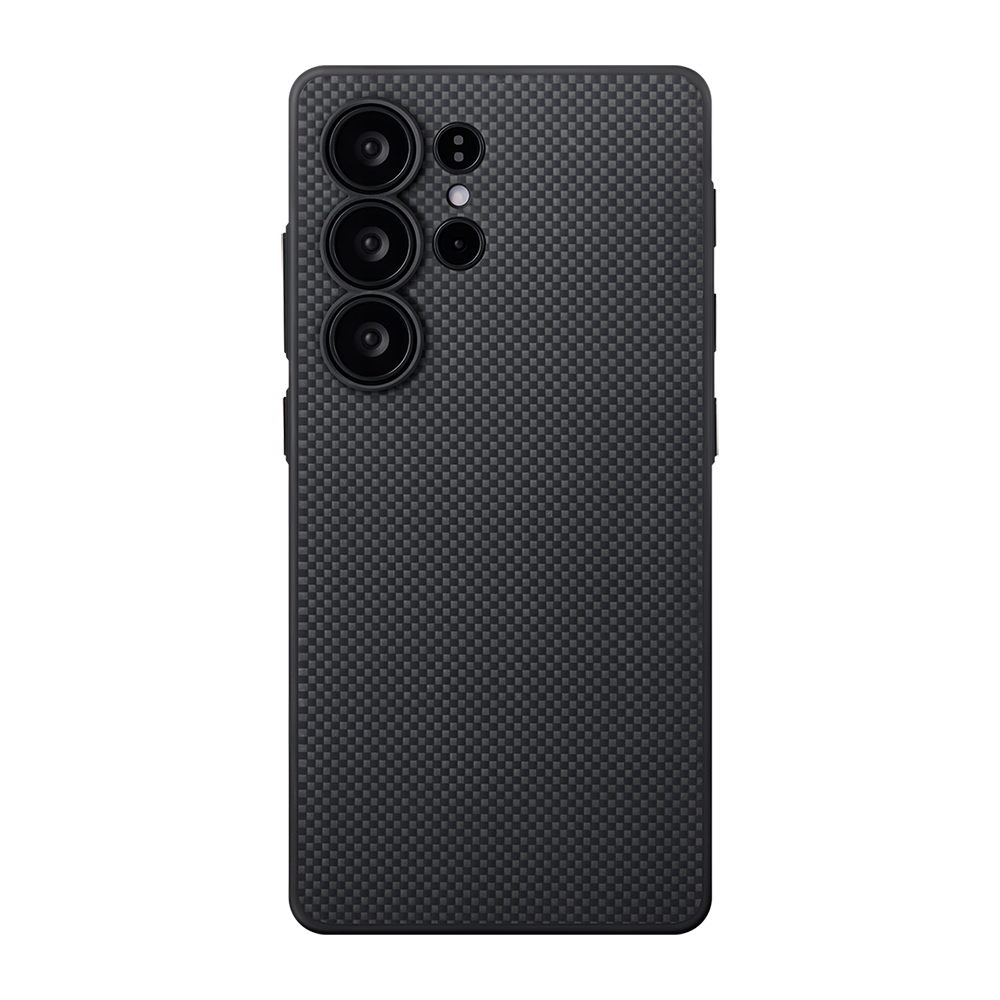 Galaxy S25 Ultra Kılıf M-safe Şarj Özellikli Aramid Fiber 3 Fonksiyon Butonlu Pitaka PinButton Serisi Kapak - Siyah-Gri