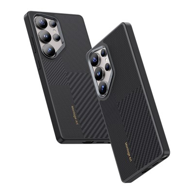 Galaxy S25 Ultra Kılıf M-safe Şarj Özellikli Karbon Fiber Benks Montage Hybrid ArmorPro Kevlar Kapak - 6