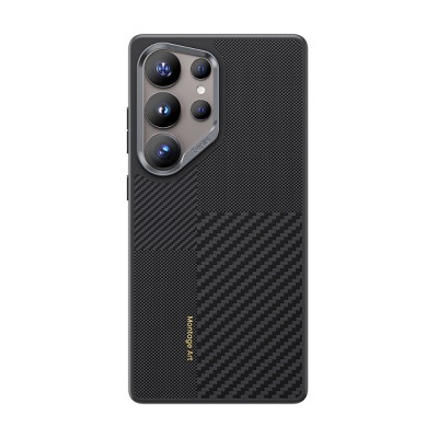 Galaxy S25 Ultra Kılıf M-safe Şarj Özellikli Karbon Fiber Benks Montage Hybrid ArmorPro Kevlar Kapak Siyah