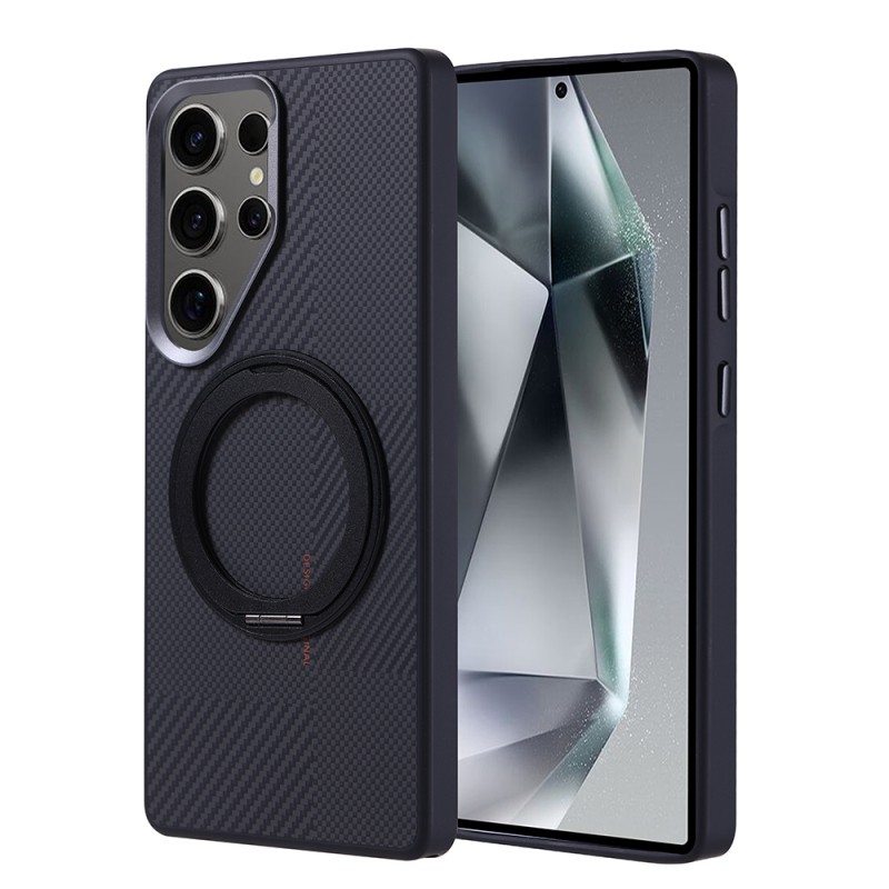 Galaxy S25 Ultra Kılıf M-safe Şarj Özellikli Karbon Fiber Görünümlü Zore Standlı Troy Kapak - 3
