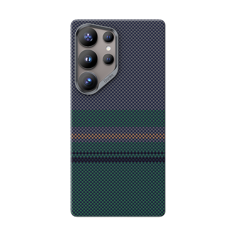 Galaxy S25 Ultra Kılıf M-safe Şarj Özellikli Karbon Fiber Tasarımlı Benks Aurora ArmorAir Kevlar Kapak - Yeşil