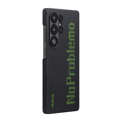 Galaxy S25 Ultra Kılıf M-safe Şarj Özellikli Lumintex Teknolojili Fosforlu Aramid Fiber Pitaka Tactile Woven Aries Serisi Kapak - Pitaka