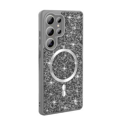 Galaxy S25 Ultra Kılıf Pırlanta Tasarımlı M-safe Şarj Özellikli Zore Mozaik Silikon Kapak - Zore