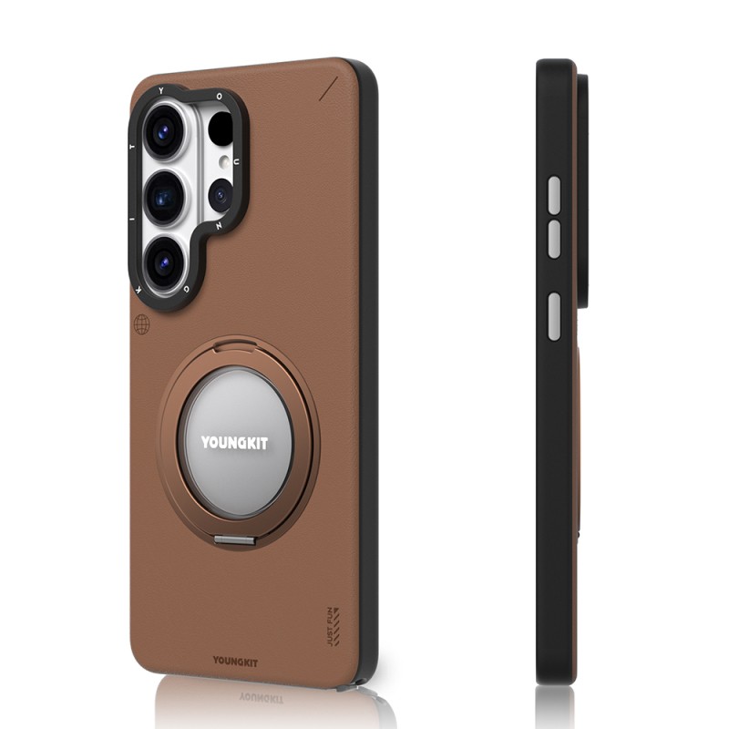 Galaxy S26 Ultra Case M-safe Charging Feature 360° Stand, Simple Matte Leather Design, Youngkit Tech Leather Series Cover - 6
