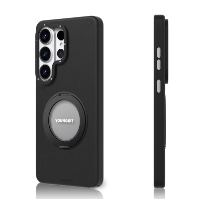 Galaxy S26 Ultra Case M-safe Charging Feature 360° Stand, Simple Matte Leather Design, Youngkit Tech Leather Series Cover - 7
